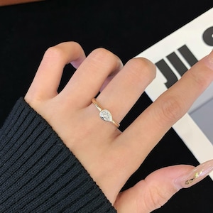 0.50CT Pear Cut East West Bezel Set Solitaire Ring – 14k Yellow Gold Minimalist Engagement Ring, Lab Diamond or Moissanite Alternative Ring.