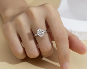2CT Oval Lab-Grown Diamond Engagement Ring, 14K Yellow Gold Anniversary Jewelry