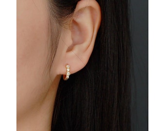 14K Solid Gold Diamond Huggie • Cartilage Hoop Earring