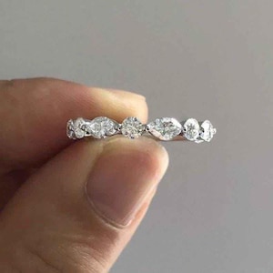 1.10CTW Round and Marquise Cut Eternity Wedding Band | 14K White Gold | Lab Diamond or Moissanite Anniversary Ring | Stacking Bridal Jewelry