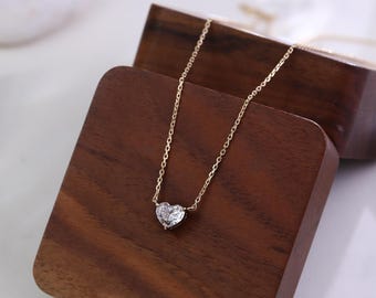 IGI Certified 1.50CT Heart Cut Diamond Solitaire Pendant, 14K Gold Necklace