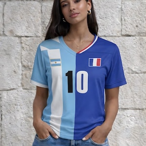 Camiseta de fútbol personalizada mitad y mitad, camiseta de fútbol multinacional personalizada con nombre y número, selecciona 2 países: Bosnia, Brasil y España.