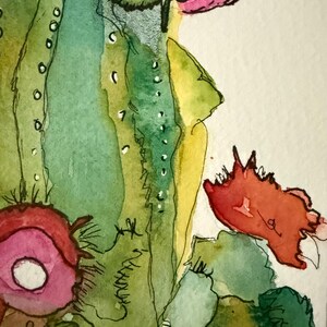 "Desert Bloom" – Dipinto originale di cactus ad acquerello, colorata arte murale del sud-ovest, illustrazione di succulenta dipinta a mano