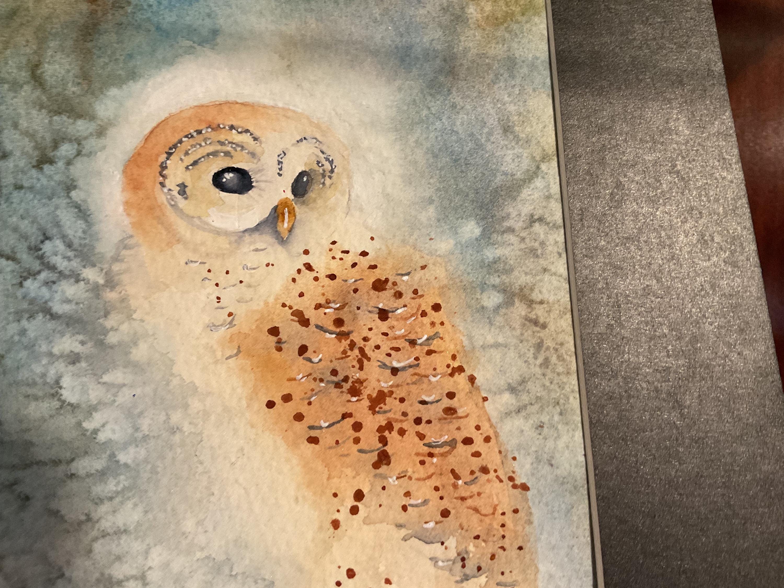 Snowy Owl Watercolor Painting Original Soft Neutral Wildlife Art Owl Wall Art Winter Nature Decor Bi