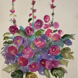 Hollyhock Watercolor Painting: Original Floral Art on Arches Paper