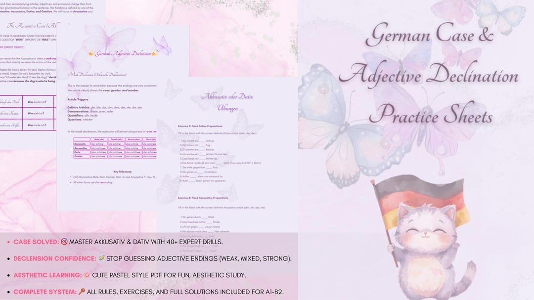 German Grammar Workbook: Dativ & Akkusativ, Adjective Declension (PDF ...