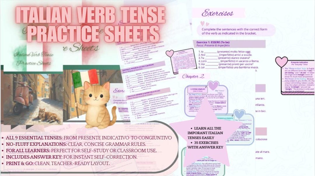 50 Essential Italian Verbs Workbook – 36 Grammar Exercises With Answer ...
