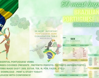 50 Portuguese Verb Conjugation Chart | Printable Portuguese Grammar Cheat Sheet