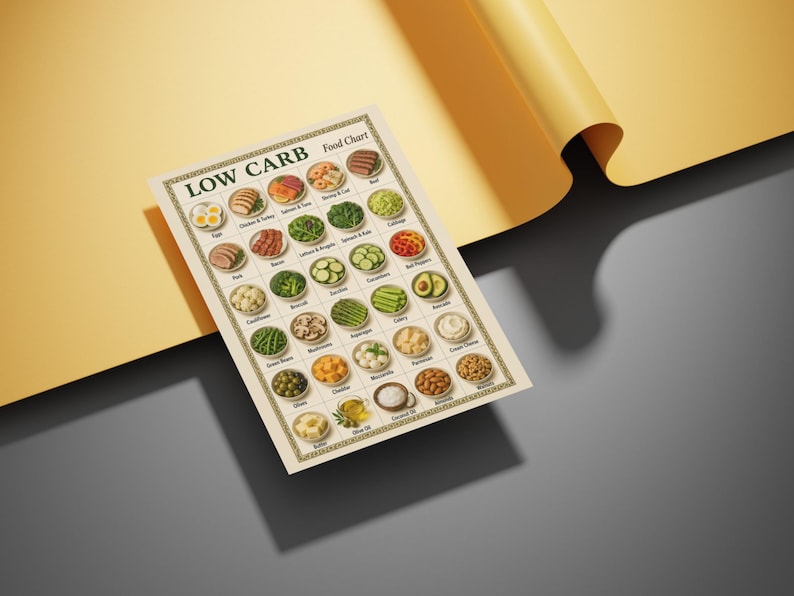 Tabla de alimentos bajos en carbohidratos, lista de alimentos bajos en carbohidratos, guía de alimentación saludable, PDF imprimible, alimentos aptos para la dieta cetogénica imagen 3