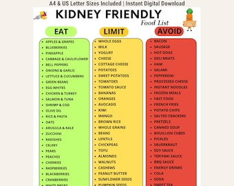Kidney Friendly Food List, Renal Diet Food Chart, Foods to Eat and Avoid, Kidney Diet Grocery List, Printable PDF
