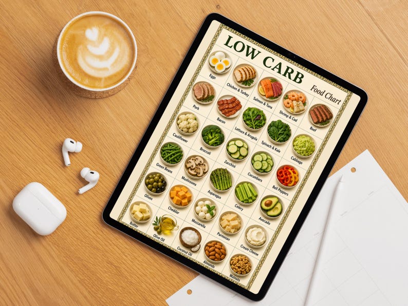 Tabla de alimentos bajos en carbohidratos, lista de alimentos bajos en carbohidratos, guía de alimentación saludable, PDF imprimible, alimentos aptos para la dieta cetogénica imagen 6