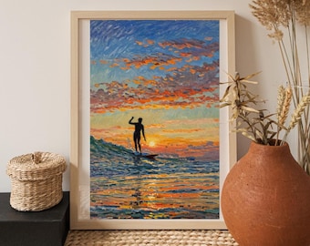 Surfer Sunset Digital Download | Surf Wall Art Printable | Coastal Decor | Ocean Wave Art | Beach House Print | Surfing Digital Art