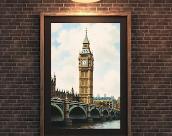 Arte de pared imprimible del Big Ben de Londres / Descarga digital de un icónico monumento del Reino Unido / Póster de viaje a Londres / Decoración de descarga instantánea