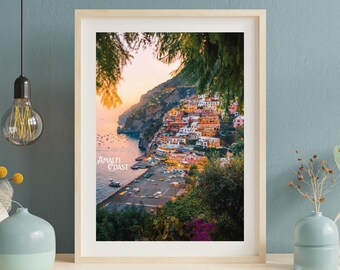 Amalfi Coast Travel Poster – Italy Wall Art Digital Download, Positano Cliffside Print, Coastal Europe Home Decor