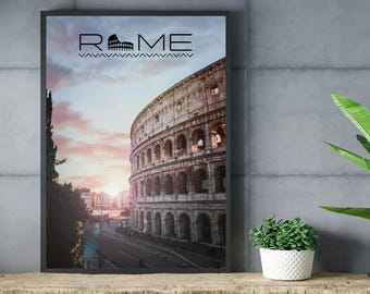 Cartaz de viagem de Roma – Impressão de parede do Coliseu, download digital de arquitetura romana, decoração para impressão da Itália Antiga