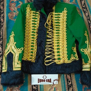 Napoleonic Hussars Pelisse: Green Wool Jacket, Mylar Braids