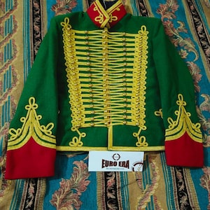 Napoleonic Hussars Tunic Jacket: Green Wool, Gold Braid - Reproduction