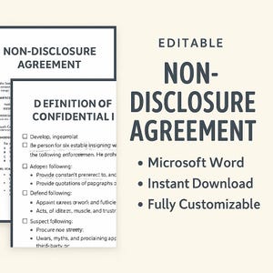Non-Disclosure Agreement Template | Editable NDA | Confidentiality Agreement for Business | Microsoft Word Document | Instant Download