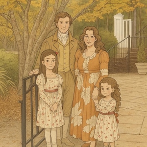 Custom Regency Era Portrait | Cartoon Illustration | Jane Austen Style Family or Couple Art | Personalized Digital Download