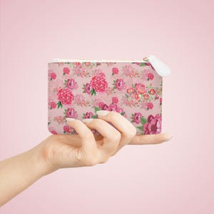 Floral Mini Clutch Bag, Elegant Wallet, Gift for Her, Travel Accessory, Evening Bag, Pink Flower Clutch