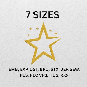 Golden Star Embroidery Design - 8 Inch Machine Stitch Pattern - Digital Star File for Hoop Art, Jackets, Hats, Gifts