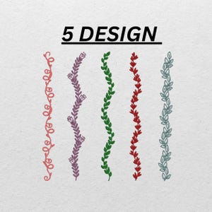 May include: Five decorative design options are displayed. The designs are vertical and feature floral and leaf patterns in shades of coral, purple, green, red, and blue-gray. The text "5 DESIGN" is above the designs.
