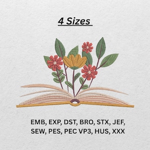 Floral Book Embroidery Design – Open Book with Blooming Flowers for Machine Embroidery