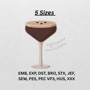 Espresso Martini Embroidery Design – Coffee Cocktail Machine Embroidery Pattern
