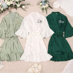 Bridal Robe Ruffle Personalized Bridesmaid Robes, Matching Satin Ruffle Robes, Custom ...