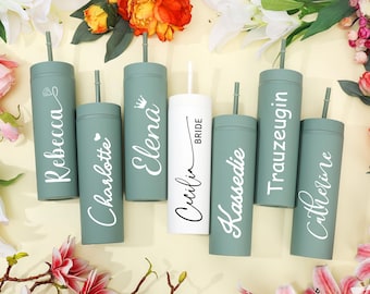 Bridesmaid Gifts, Bridesmaid Proposal, Personalized Tumbler with Same Lid and Straw, Custom Wedding Cups, 16oz Skinny Tumblers