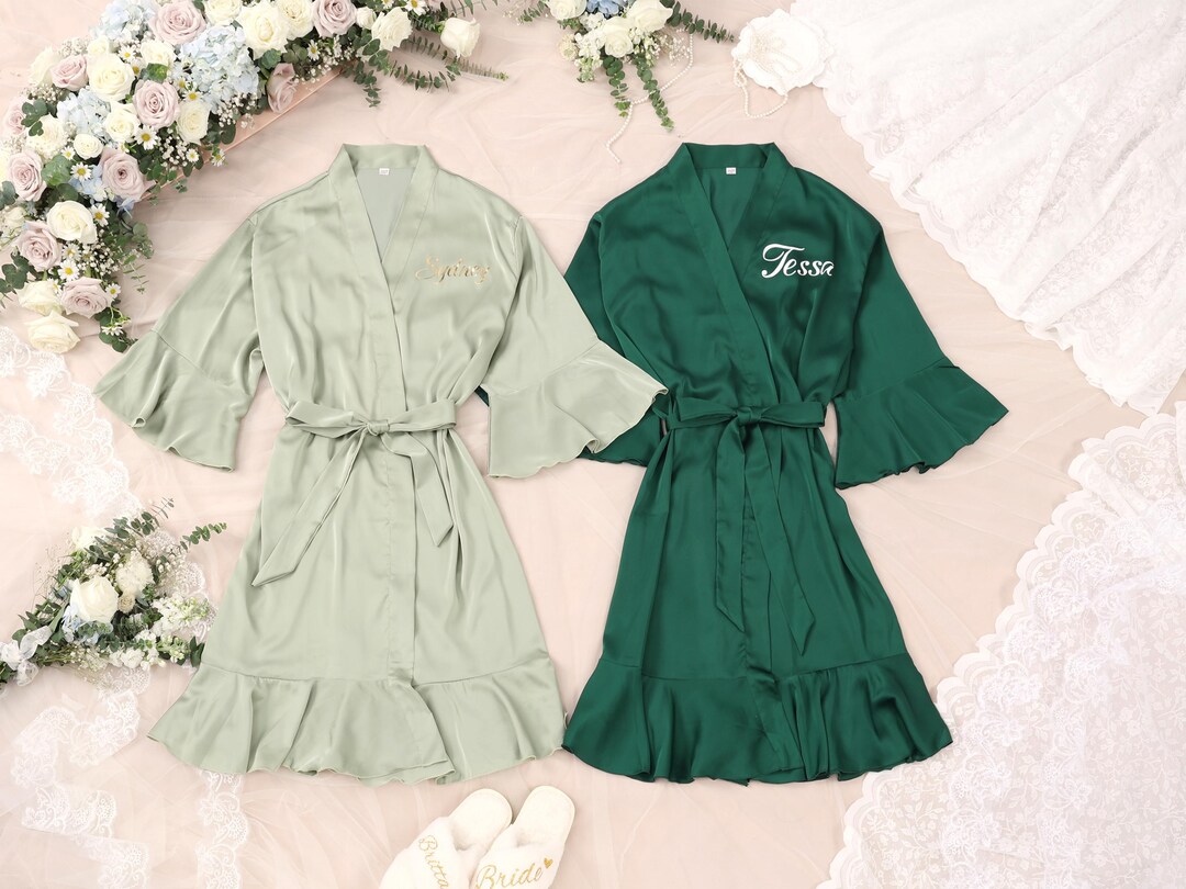 Bridal Robe Ruffle Personalized Bridesmaid Robes, Matching Satin Ruffle Robes, Custom ...