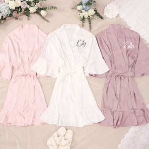 Bridal Robe Ruffle Personalized Bridesmaid Robes, Matching Satin Ruffle Robes, Custom ...