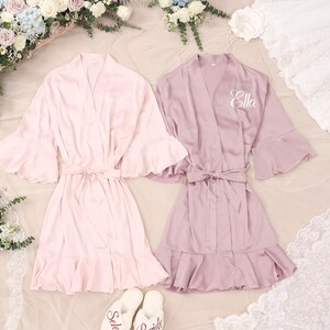 Bridal Robe Ruffle Personalized Bridesmaid Robes, Matching Satin Ruffle Robes, Custom ...