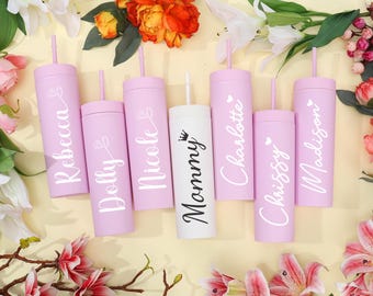 Personalized Bridesmaid Tumbler Cup, Custom Name Wedding Cup with Straw, Bride Gift, Bachelorette Party Gifts, Wedding Gift Idea