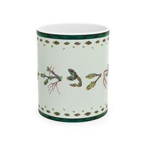 Colorful Maple Buds Stripe Mug | Coffee & Tea Cup w/ Original Botanical Artwork | Spring Seasonal Gift for Nature Lovers