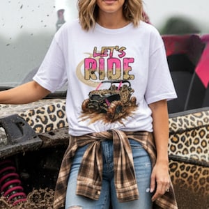 Let's Ride UTV Graphic Tee, Leopard Mudding Shirt Women, Side by Side Off Road