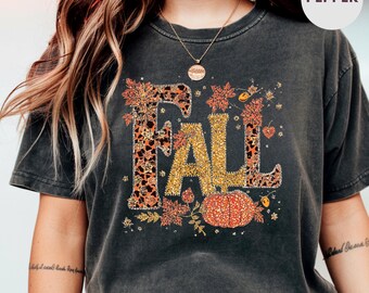 Camiseta de leopardo para otoño: Camiseta de calabaza para Acción de Gracias.