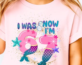 Mermaid 7th Birthday Shirt, Girls Age Transition Tee