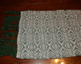 Handwoven Green and Beige Table Runner