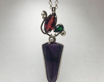 Agate, garnet, tourmaline pendant