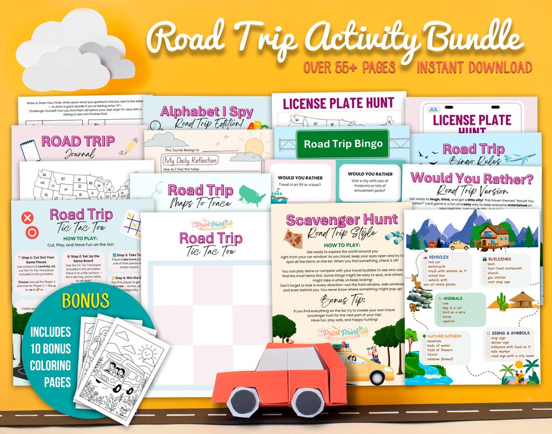 Kids Road Trip Activity MEGA Bundle – Travel Games, Bingo, Coloring ...