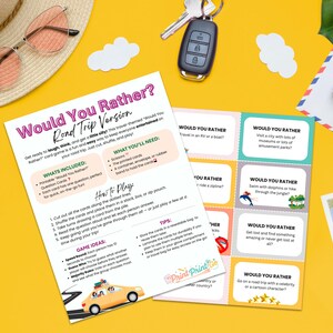 Road Trip Würdest Du Eher Spiel | Druckbares Auto Spiel für Familien | Lustige Reisefragen, Gesprächsstarter, bildschirmfreier Familienspaß