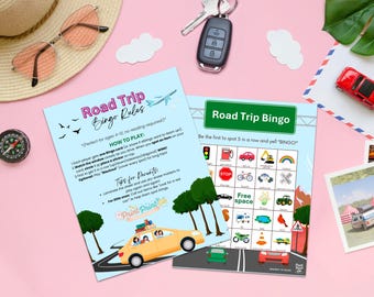 ロード トリップ ビンゴ ゲーム - 説明書付きの印刷可能な車内ビンゴ カード 10 枚 - 子供向けの旅行アクティビティ、スクリーンフリーの車内ゲーム、車内でのアクティビティ。