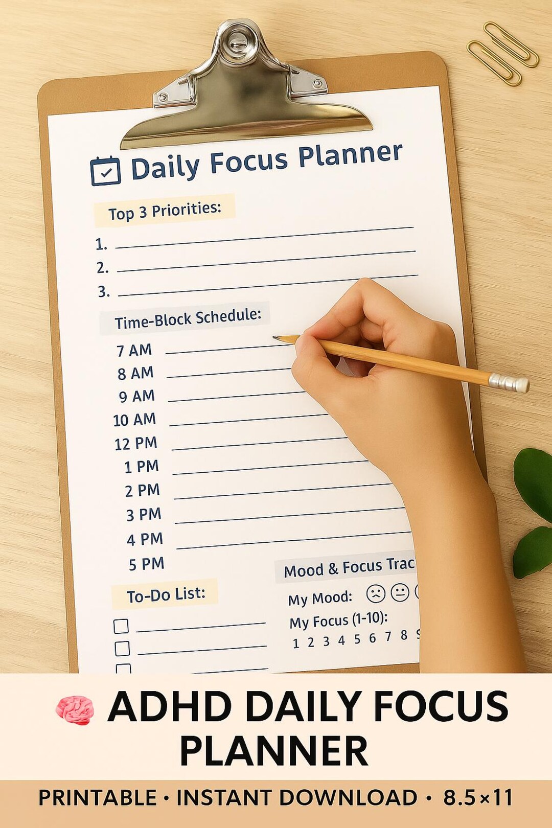 ADHD Daily Focus Sheet PDF | Printable Task Organizer | Simple To-do ...