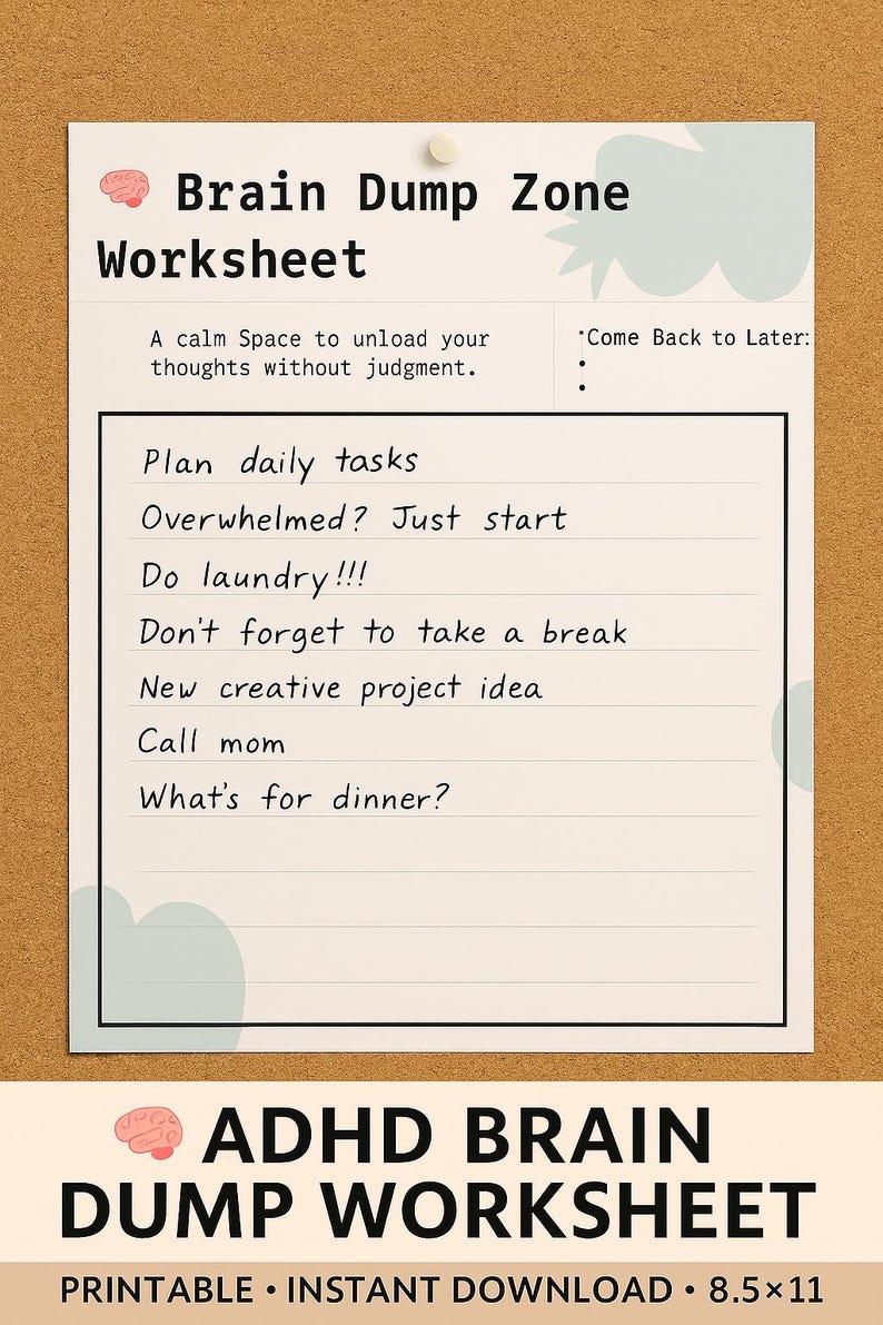 Brain Dump Worksheet Printable PDF | ADHD Mental Clarity Planner Page ...