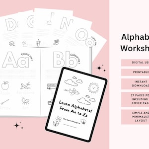 Alphabet Tracing Worksheet: A-Z Coloring Book, Preschool Learning (PDF Pattern)