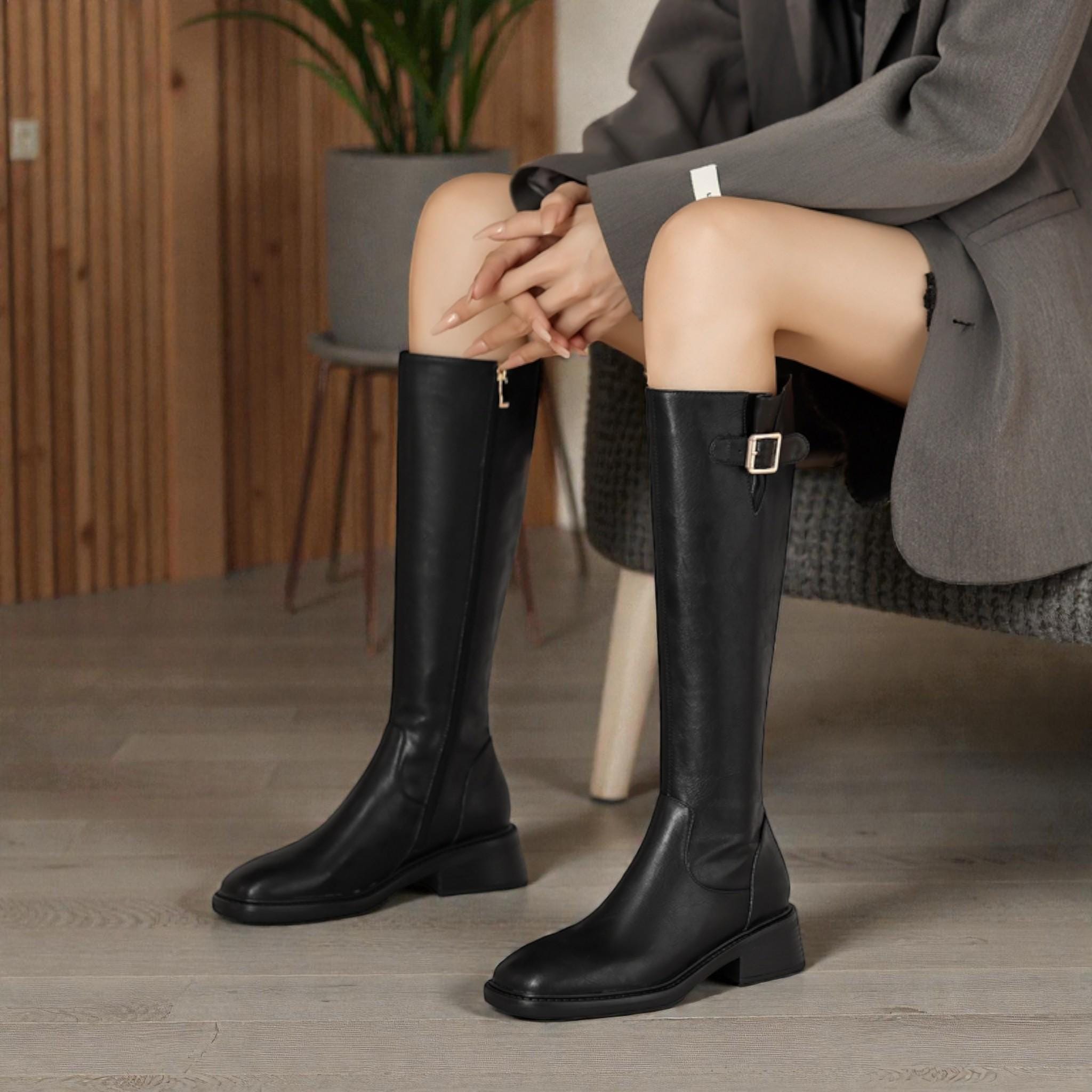 BOTTES Born Crown marron craquelé cuir genou fermeture éclair