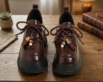 Braune Leder Oxford Schuhe Handmade Lace Up Casual Kleid Schuhe Vintage Style Komfort Schuhe Geschenk für Sie jeden Tag tragen