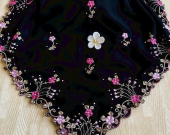 Handmade Embroidered Flower Scarf: Premium Voile Hijab