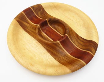 Nambe Wood Inlay Crudité Chip and Dip Platter - Thailand, 13.5" Single Piece